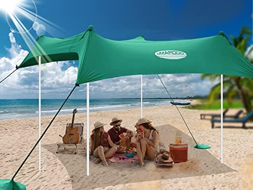 אומארדו חוף חוף אוהל שמש צליל צלף 10 × 9ft עם 4 עמודי אלומיניום, UPF 50+ הגנה על UV הגנה קלה