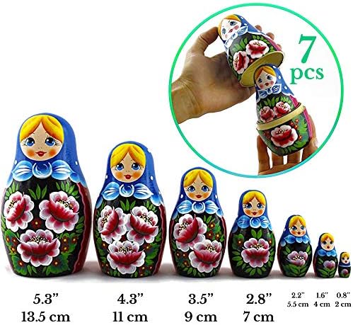 בובות Babushka קינון - צבוע ביד בעבודת יד - Matruska ערימה 7 בובות - Munecas Rusas - קישוטים