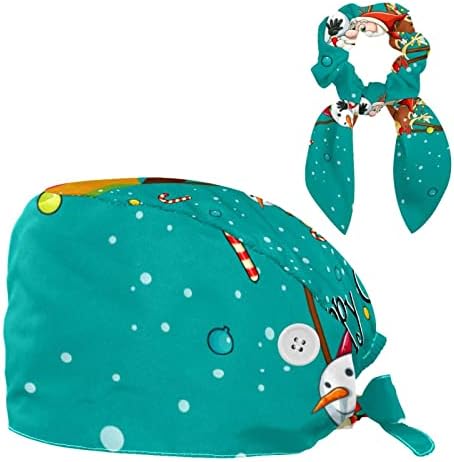 חג המולד של סנטה שלג איילים איילים על כובע עבודה עם כפתורים עם כפתורים כובע בופנט מתכוונן כובע קרצוף יוניסקס עם