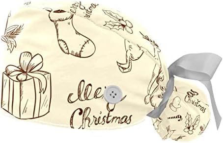 כובע עבודה עם כפתורים לנשים, חג המולד מצויר ביד סנטה קלאוס קישוטי חג המולד כותנה כותנה רצועת הזיעה