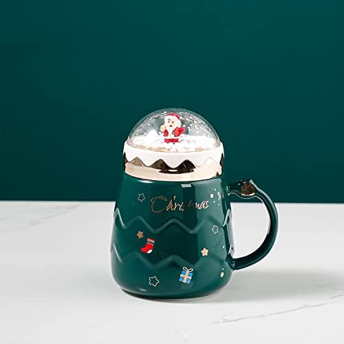 סנטה קלאוס ספל קפה קרמיקה עם מכסה וידית כף עץ חג המולד אופי לאטה קקאו חם שוקולד ילדים חמודים נשים מצחיקות כוס תה