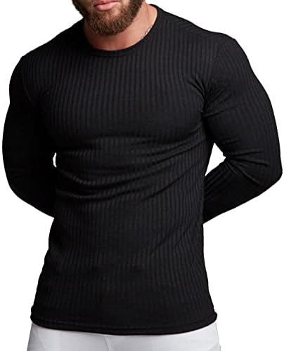 BMISEGM Slim Fit Shirts לחולצות לגברים חורף זכר וסתיו פסים מזדמנים בד חולצת טריקו צווארון עגול