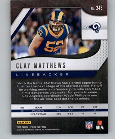 2019 Panini Prizm 245 Clay Matthews Los Angeles Rams NFL כרטיס מסחר בכדורגל