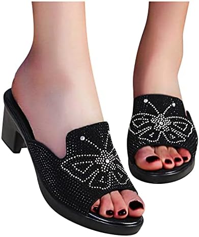 נעלי בית לנשים חיצוניות אופנה אטומה למים מזדמן מחליק יהלום שמנמן על עקבי פנאי כפכפי קיץ מקורה סנדלי סנדלים