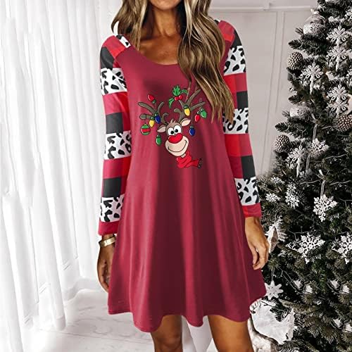 שמלות חג מולד לנשים שרוול ארוך צוואר צוואר עץ חג המולד שמלה מזדמנת שמלת גוף קוקטייל סקסי שמלת