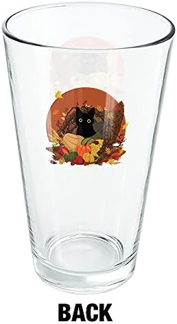 חתול שחור הודיה מסתתר בקרן שפע עם דלעות 16 כוס ליטר עוז, זכוכית מחוסמת, עיצוב מודפס &מגבר; מתנת