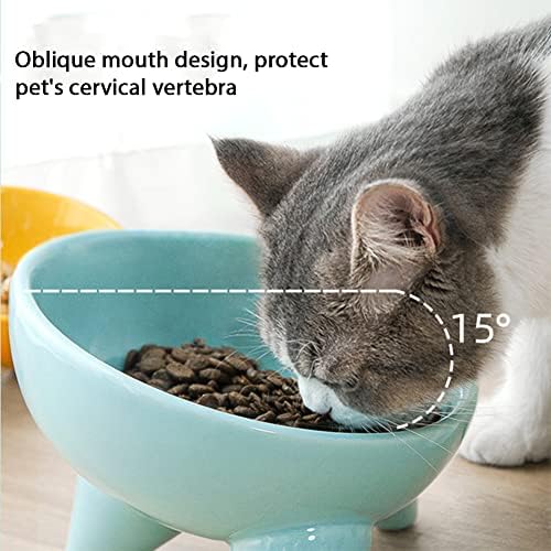 קערת אוכל חתול מוגבהת, מזין חתול קרמיקה מוטה 15 מעלות, מניעת זרימה אחורית, הגנה