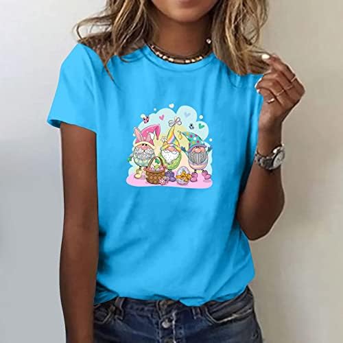 חולצות פסחא לנשים מצחיקות ארנב גרפי גרפי נערות נערות חולצה מזדמנת שרוול קצר צווארון חג הפסחא