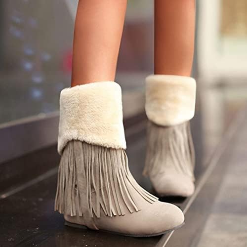 Yuhaotin 【משלוח מהיר】 נעלי הליכה לנשים עם קשת תמיכה להחליק על סנדלים מגפי קרסול זמש ציצית עור עגולה
