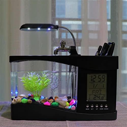 מיני אקווריום יצירתי דגי צנצנת עם מים משאבת הוביל אור מנורת שולחן עבודה לוח שנה מעורר שעון אקווריומים