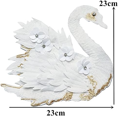 Uxzdx cujux Black White White Swan 3D נוצה פרחי נוצה ריינסטון רקום אפליקציות תפור על טלאים לשמלת כלה קישוט