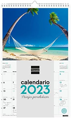 Finocam - לוח השנה 2023 תמונות קיר ספירלה לכתיבה בינואר 2023 - דצמבר 2023 נופי גן העדן הספרדי ספרדית
