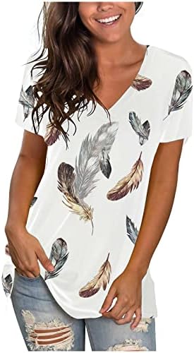 קיץ חולצות לנשים פרחוני הדפסה קצר שרוול חולצת טי עם צוואר צבע בלוק חולצות מקרית רופף מתאים טוניקת