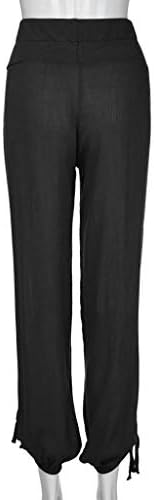 מכנסיים מזדמנים של נשים דסודן סולידי רגל ישר מגרש קיץ מכנסיים רופפים מכנסי מותניים אלסטיים נוחים עם כיסים
