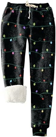 מכנסי מילוי מודפסים לחג המולד מכנסיים חמים של מכנסי רגל ישר חמים נשים מעבות חותלות מכנסיים דקיקים