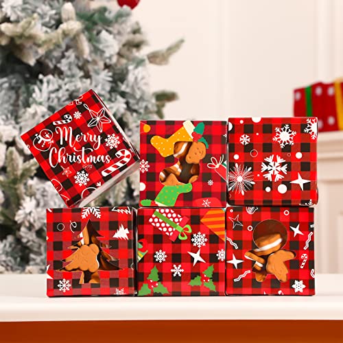24 חתיכות קופסאות עוגיות חג המולד אדום ושחור משובץ קופיות ממתקים קופסאות מתנה מתנה מיכל חג מולד נייר לחג