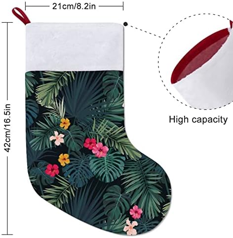 היביסקוס פרחוני דפוס דקל טרופי גרבי גרביים תלויים לחג המולד לעץ עץ חג המולד תפאורה ביתית של חג