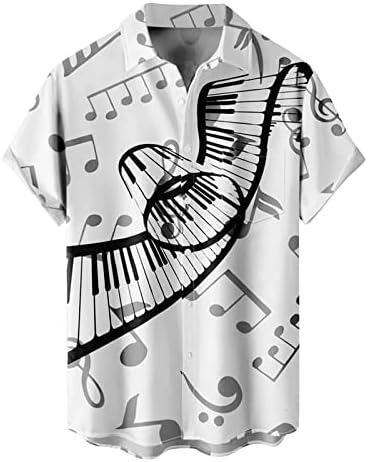 חולצות גברים מוסיקה תו מוסיקה מודפסת חולצה הוואי לגברים בכושר רגיל כפתור שרוול קצר למטה כלי נגינה קיץ