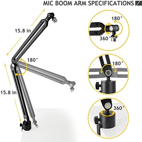 עמדת מיקרופון פרגי עם תושבת שולחן, מספריים מתלה עמדת מיקרופון זרוע בום מתכווננת, זרוע מיקרופון עם מתאם בורג