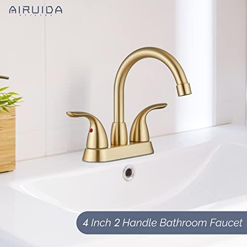 Airuida מוברש זהב 4 אינץ 'מרכזי אמבטיה כיור אמבטיה ברז 2 חור אמבטיה בברון בכיור בכיור עם 360 זרבובית מסתובבת