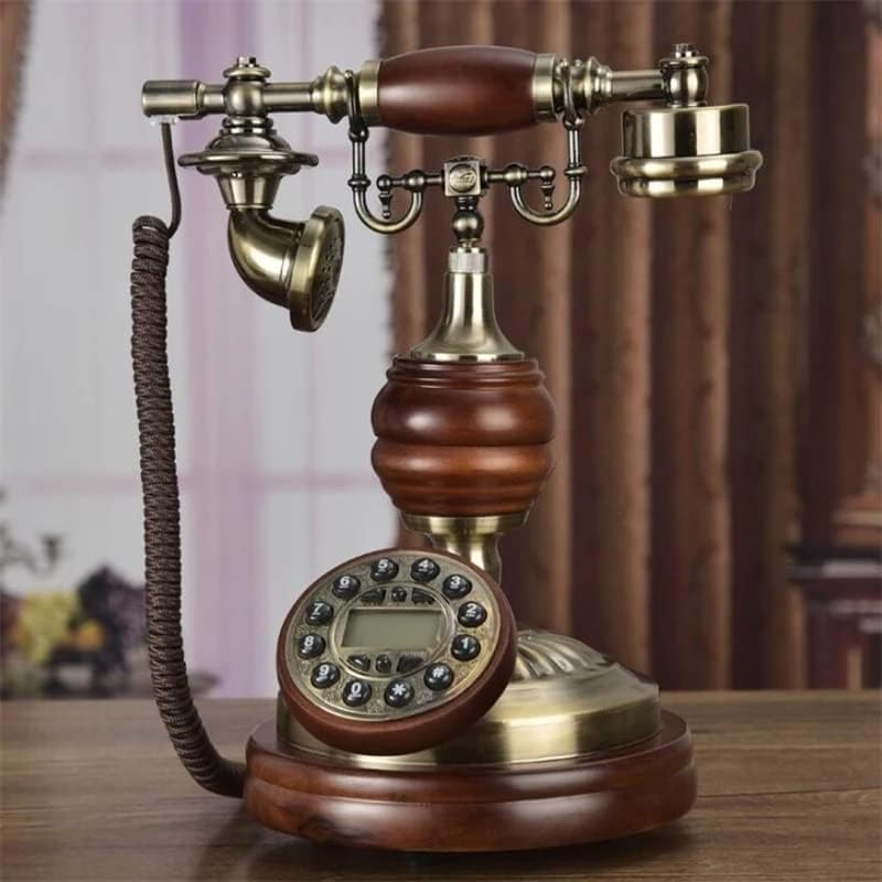 XDCHLK עתיק טלפון קבוע רטרו מגע מגע חיוג עץ מוצק טלפון טלפון תאורה אחורית כחולה+חינם+מזהה מתקשר