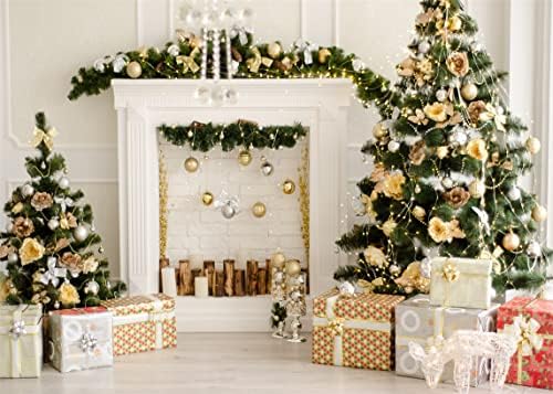 BELECO 10X8FT בד צילום חג חג מולד תפאורה תפאורה מקורה אח עצי עצי מתנות רקע תפאורה לחג המולד