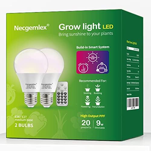 Necgemlex חכם LED גידול נורות עם שלט מרחוק, מצב סימולציה של שמש, טיימר אוטומטי מובנה, A21/A70 E26/E27