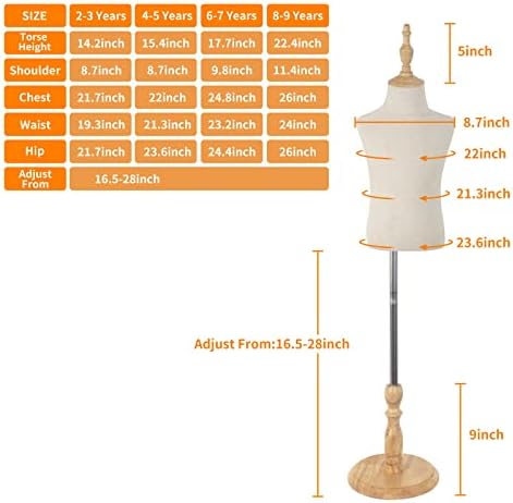צורת שמלת קיד עם בסיס עץ, בובה תצוגת ילד צורות חזה גוף מניקי, בן 4-5