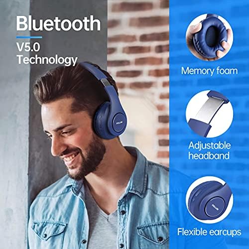 אוזניות Bluetooth של Pollini מעל אוזניות, אוזניות אלחוטיות v5.0 עם 6 מצבי EQ, אוזניים רכות-חלבון-חלבון