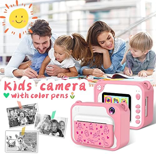 מצלמת הדפסה מיידית לילדים, מצלמה דיגיטלית 12 מגה פיקסל לילדים בגילאי 3-12 הדפסה ללא דיו מצלמת וידאו