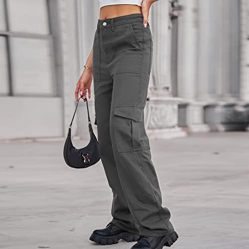 מכנסי מטען ג'ורסה מכנסיים לנשים לנשים אמצע עליית מכנסי מטען נשים עם מכנסי מכנסי מטען חגורה מכנסי רוכסן עם