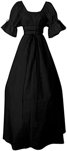 נשים בציר מקסי שמלות מימי הביניים קוספליי שמלת רנסנס פאף קצר שרוול שמלות רטרו גותי רצועות שמלה