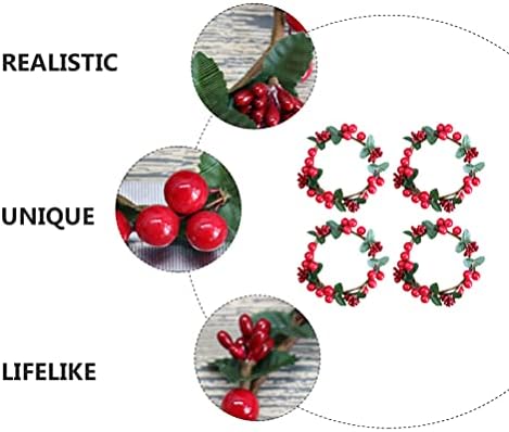 4 יחידות אדום פירות יער נר טבעות מלאכותי הולי עלים ברי חג המולד נר טבעות נדר פמוטים עבור חג