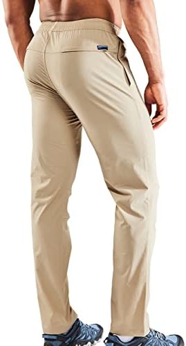 מכנסי מתיחה קלים של Haimont גברים, מכנסי ניילון יבש מהיר חיצוני עם כיסי רוכסן, UPF50 ועמידים במים