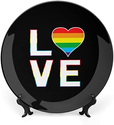 אהבה הומוסקסואלית קשת הלהטבים עצם וינטג 'סין צלחת דקורטיבית עם תצוגה עמד