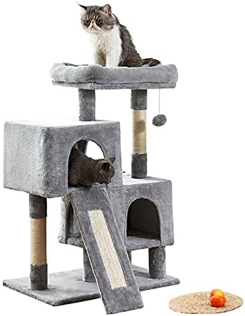 חתול עץ חתול מגדל, 34.4 סנטימטרים חתול עץ עם גירוד לוח, 2 יוקרה דירות, רב-רמת חתול דירה, יציב וקל