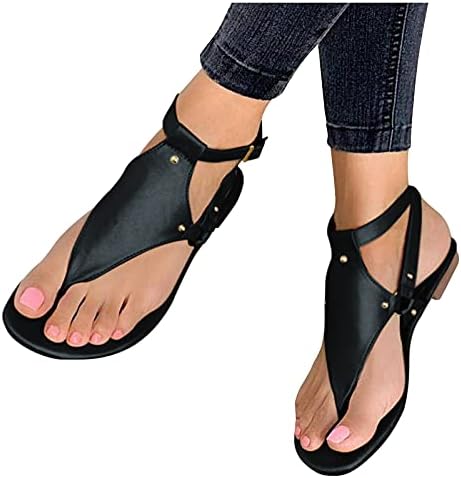 סנדלי נשים AIHOU גודל 8 נשים פתוחות בוהן סנדלים שטוחים נעליים קיץ סנדלי חוף אבזם רומאי מזדמן