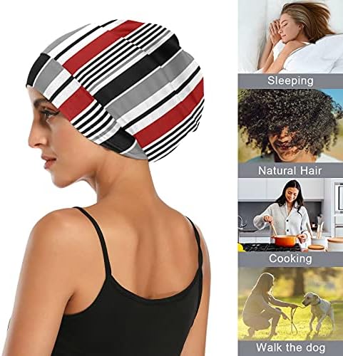 כובע עבודה של כובע שינה כובע מצנפת פס פס אפור אדום שחור לנשים לעטוף לילה בגדי שיער