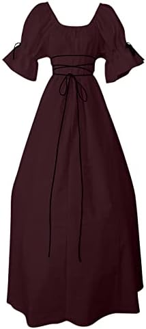 נשים בציר מקסי שמלות מימי הביניים קוספליי שמלת רנסנס פאף קצר שרוול שמלות רטרו גותי רצועות שמלה
