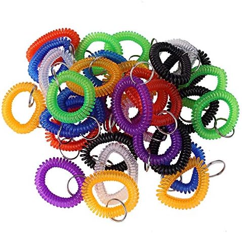 35 יחידות-מגוון צבע נמתח פלסטיק צמיד יד סליל להקת יד מפתח טבעת שרשרת מחזיק תג