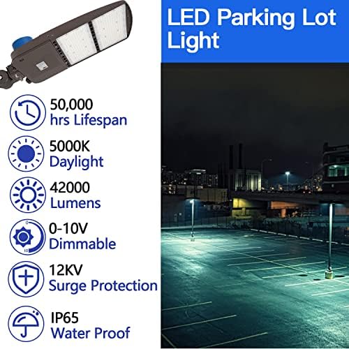 OSTEK 300W LED חניון אור אור עם DUSK ל- DAWN PHOTOCELL, הגנה על מתח 20KV, 5000K 42000LM LED