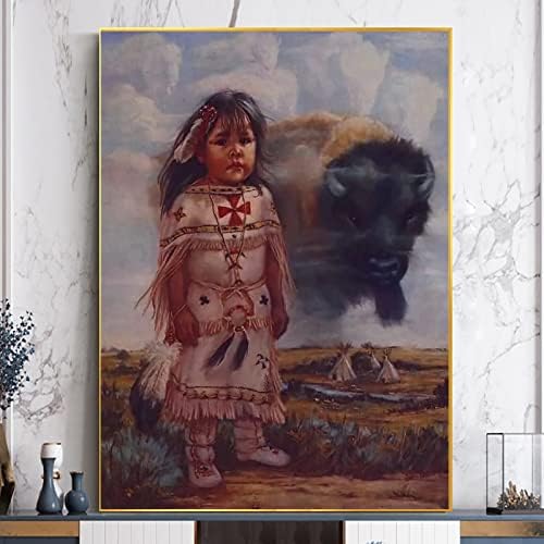 ערכות ציור יהלומים של DIY 5D אמריקאים אינדיאנים ילידים אמריקאים תינוקת פרה מלאה מקדחה מלאה