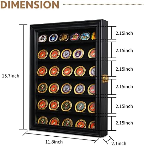 Arrawis Coin תצוגה מארז מעץ מוצק אתגר צבאי אתגר מטבע מצגת קופסת צל עם 2 מדפי חריצים נשלפים ודלת זכוכית
