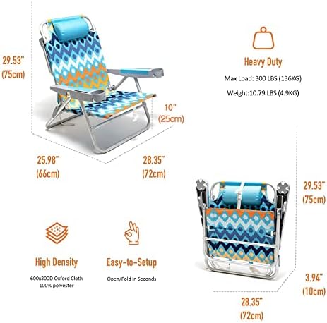 Sunnyfeel רחב במיוחד 28 כיסא חוף נמוך 5 מיקום שכב שטוח, XL כסאות קמפינג מתקפלים ניידים גדולים עם מחזיק כוס