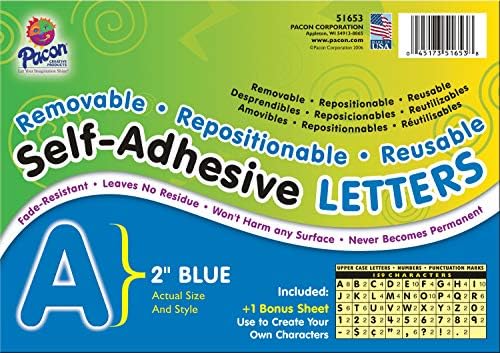 PACON® PAC51653 מכתבי דבקה עצמית - נשלפים, ניתנים למיקום מחדש, לשימוש חוזר, 2 , כחול, 159 חתיכות