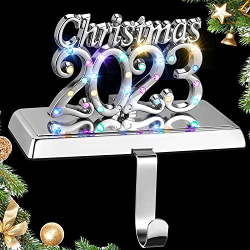 מחזיקי גרב לחג המולד של Ioruda למעטפת עם נורות LED - 2023 קולב גרב לחג המולד למנטל אח, קישוטים