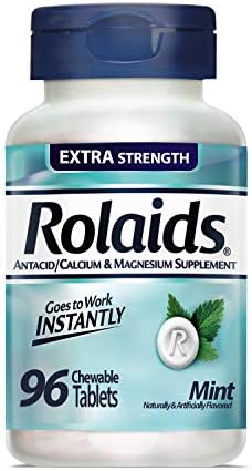 Rolaids חוזק נוסף נגד חומצה, 96 טבליות לעיסה, טעם נענע, הקלה בצרבת חוזק נוסף