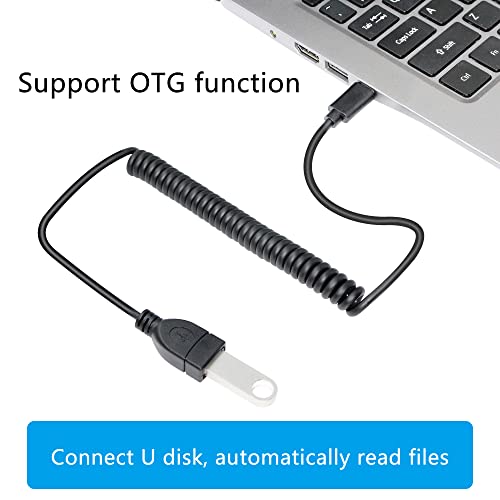 Riieyoca USB C ל- USB מתאם נקבה, עם פונקציה OTG סוג C זכר ל- USB כבל קפיץ נשלף נשייה, תואם למחשבים