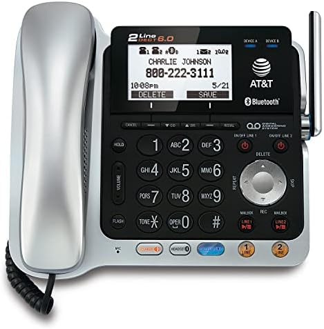 AT&T TL86109 DECT 6.0 2 קו טלפון חוט/אלחוטי הניתן להרחבה/אלחוטי עם Bluetooth Connect לתא, למערכת