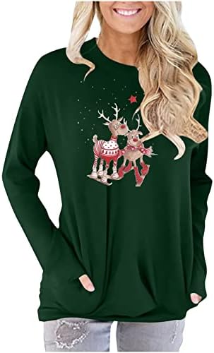 נשים של ארוך שרוול חולצות חולצות חג המולד איילים גרפי סקסי צוואר חולצות מקרית צוות צוואר סוודר חולצות